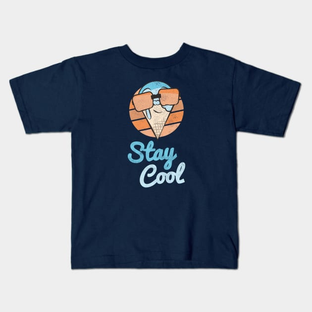 Stay Cool Ice Cream Summer Quote Kids T-Shirt by Commykaze